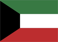 [ai] The national flag of Kuwait features three horizontal stripes of green, white, and red, with a black trapezoid on the left side.